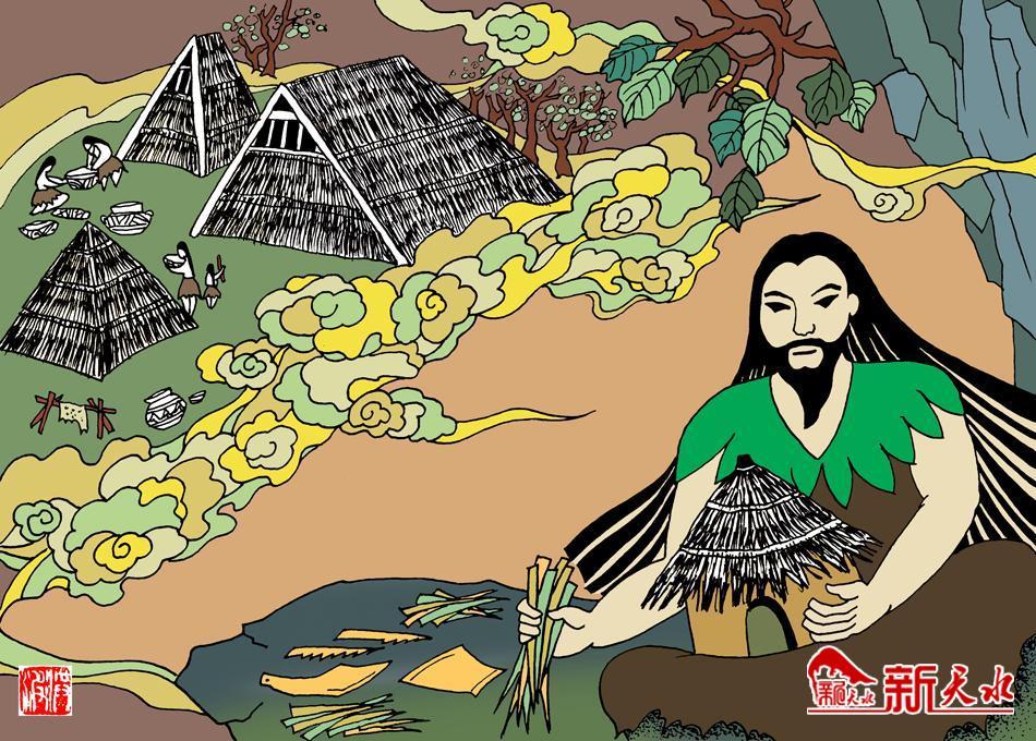 图绘伏羲功绩之五|造屋庐 改善居室.jpg 图绘伏羲功绩之五|造屋庐 改善居室.jpg