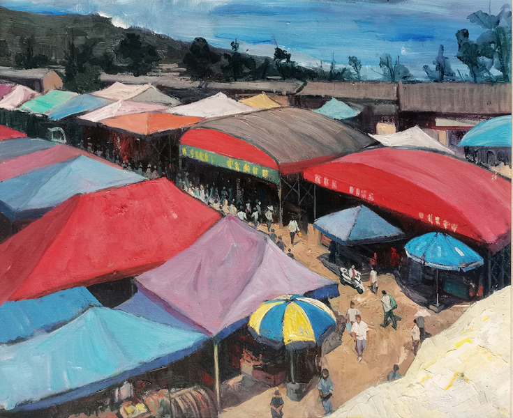 6田浩 油画《古城集市 》50cmX60CM.jpg 6田浩 油画《古城集市 》50cmX60CM.jpg