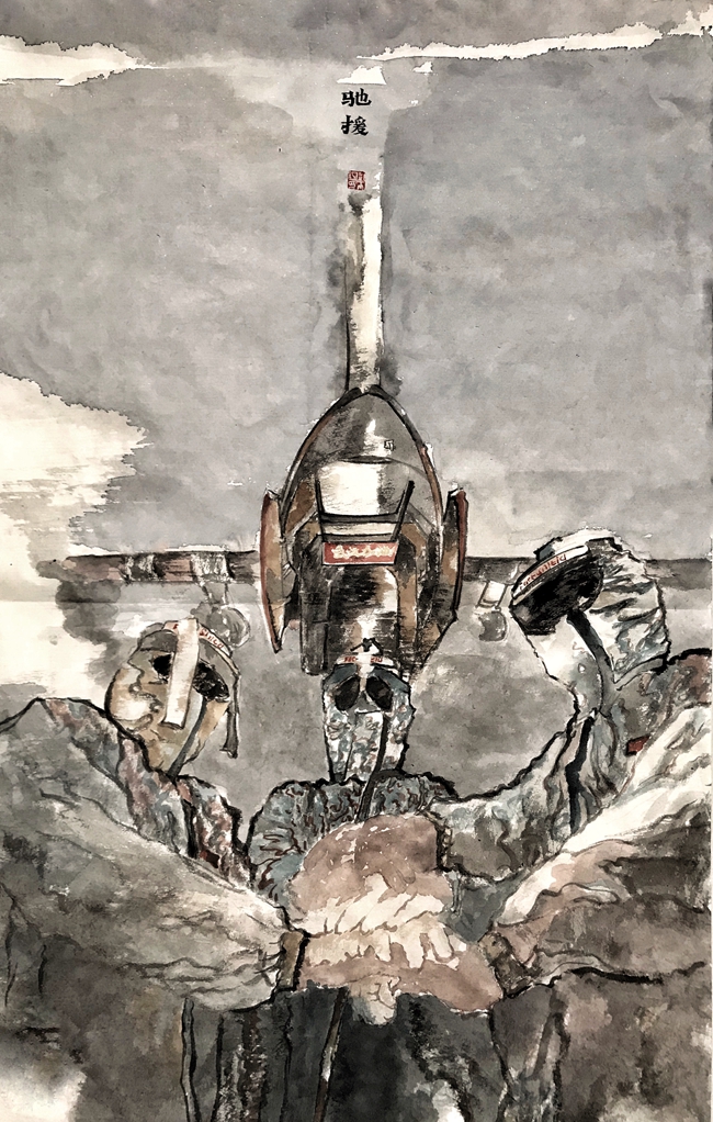 1581155385776637.jpg 19索雨红 中国画 《驰援》.jpg