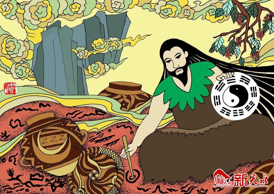 图绘伏羲功绩之二|造书契 以代结绳之政.jpg 图绘伏羲功绩之二|造书契 以代结绳之政.jpg